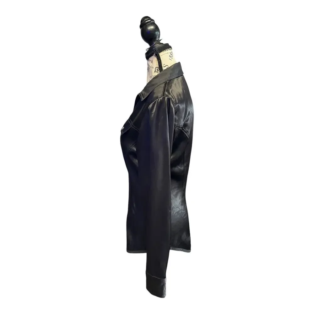 Guess Charcoal Gray Satin Full Zip Shirt Women’s Size S